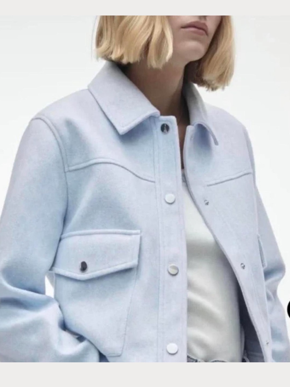 Zara Pastel Blue Snap Front Closure Jacket